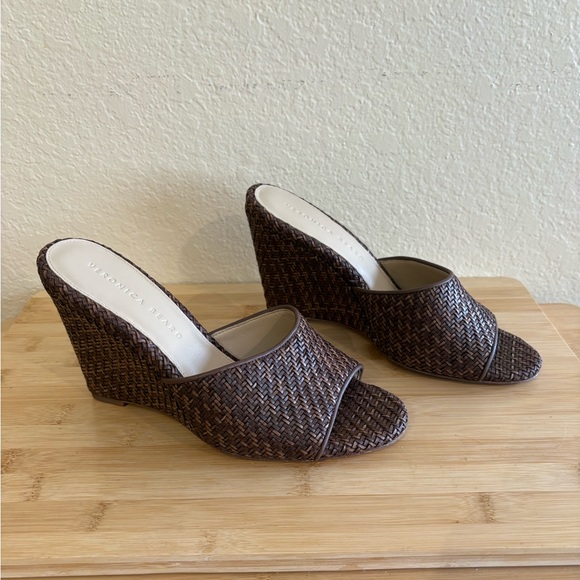 Veronica Beard Dali Brown Woven Raffia Wedge Sandal 8 - Picture 9 of 14